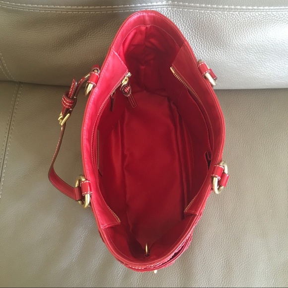 Coach Red Leather Tote Shoulder Bag - Picture 7 of 8